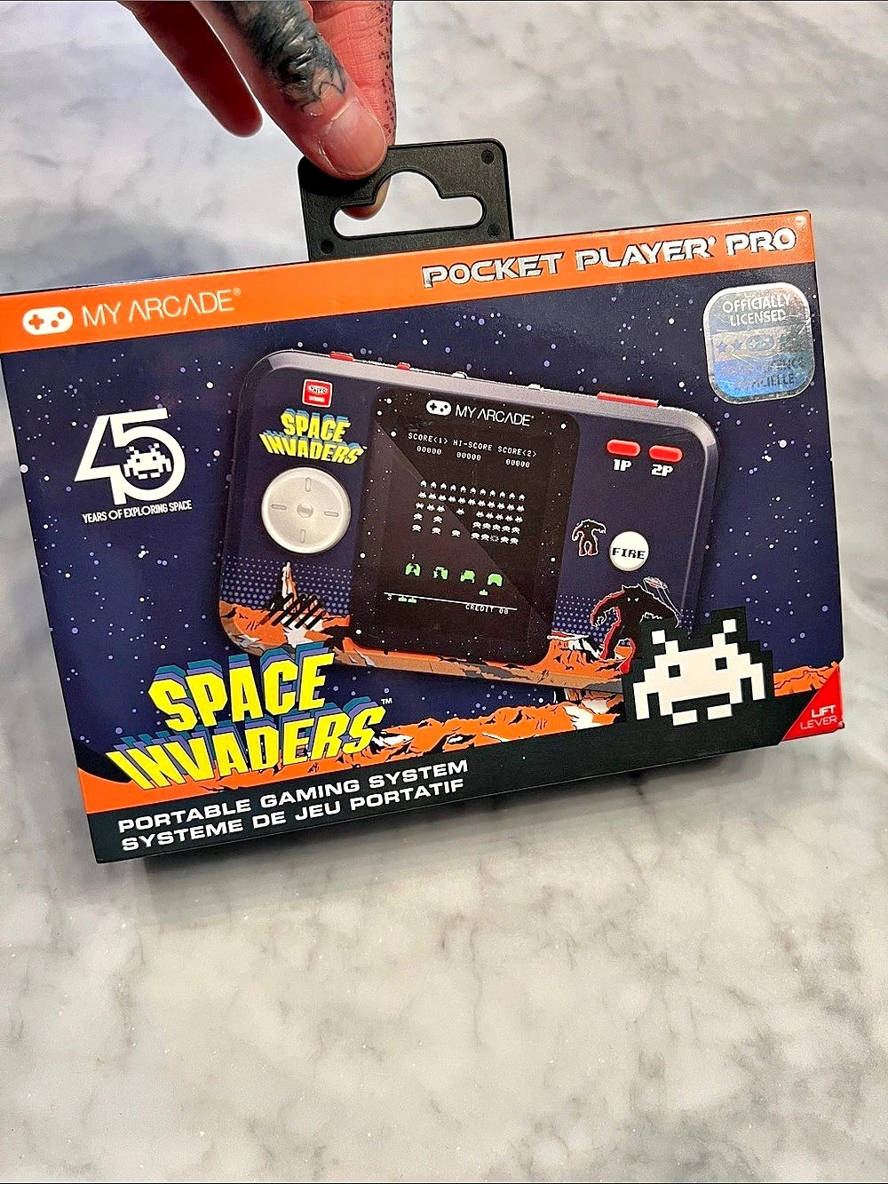 My Arcade Space Invaders Pocket Player Pro Handheld Game Console Black & Orange